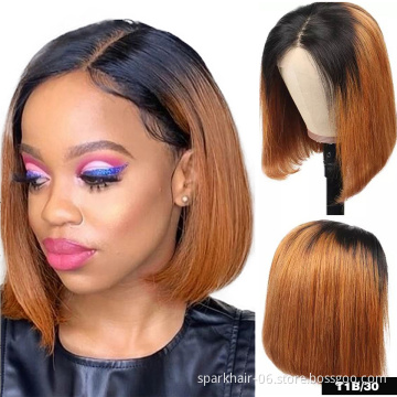 Ombre Bob Wig 100% Human Hair,Short Curly Bob Wigs Human Hair Lace Front, Short Bob Lace Front Human Hair Wigs For Black Women